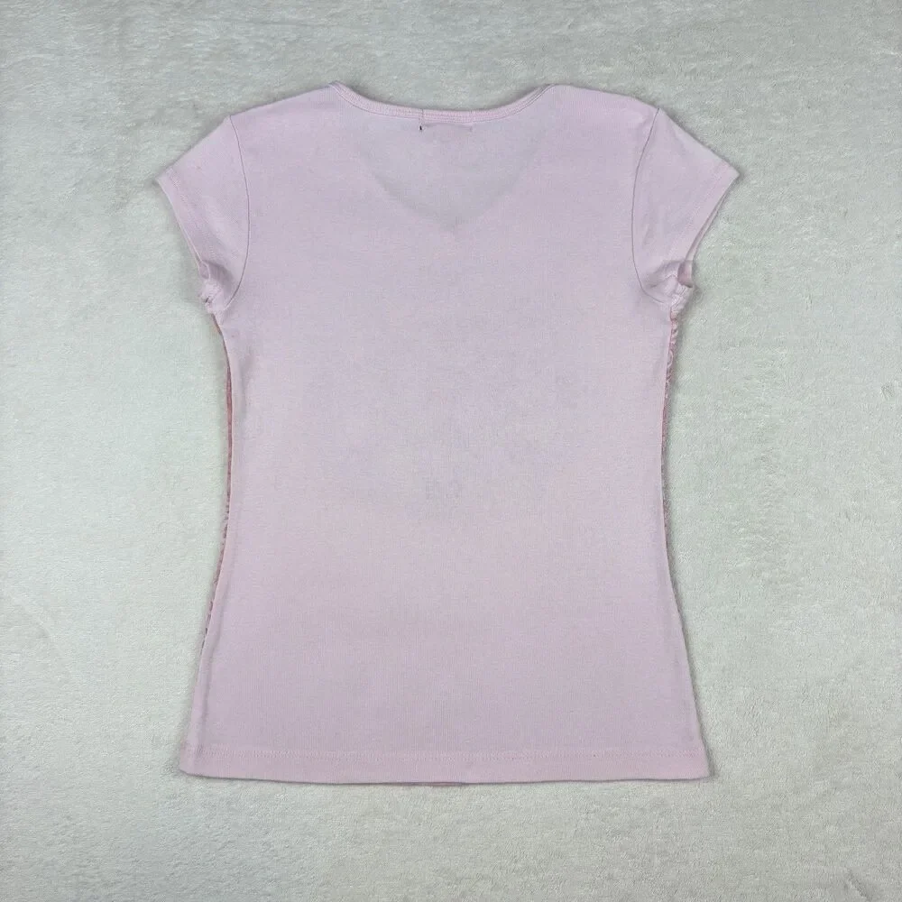 Vintage Y2K Justice Shirt Girls M Pink Boho Medallion VNeck Twee Coquette Fairy